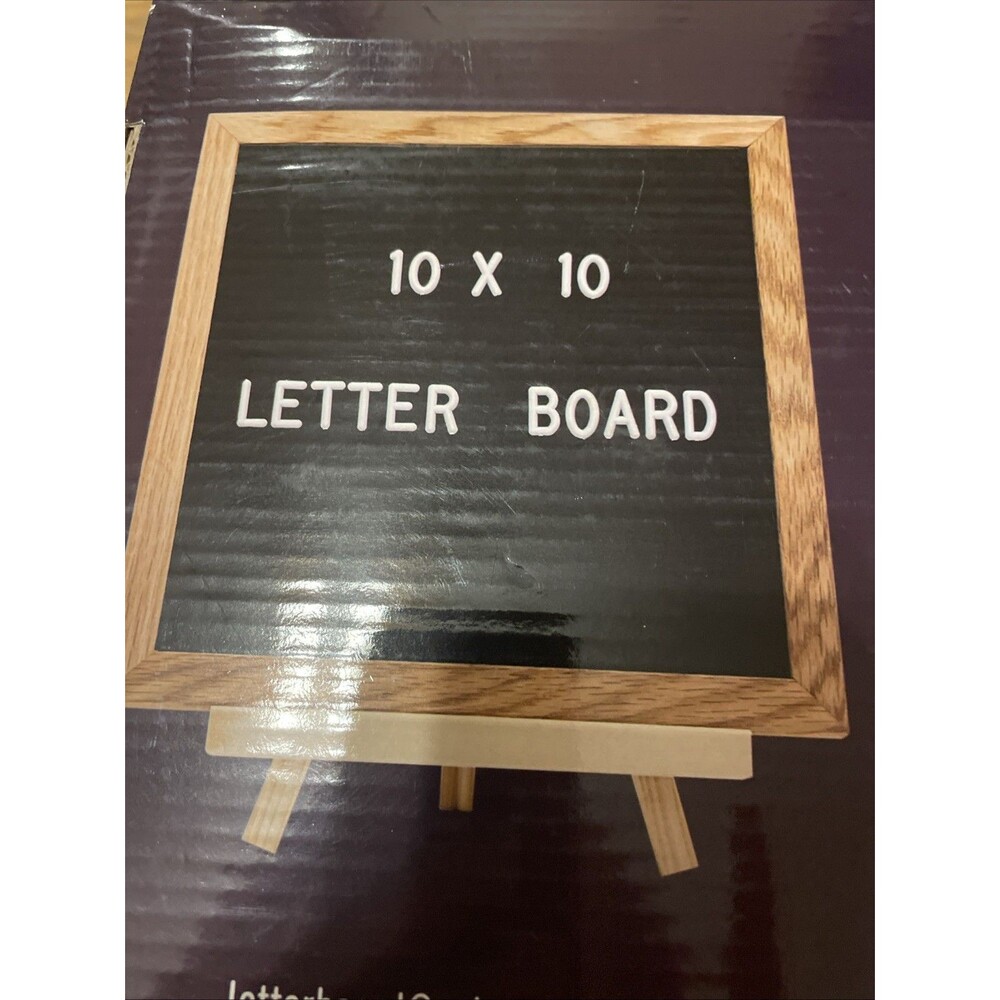 Felt Letter Board, 10x10" Brown Black Wood Message Board, White Gold Letters